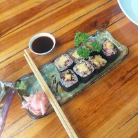 Mushroom and tempeh roll at Aum in Chiang Mai