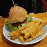 Vege burger and fries at Aum in Chiang Mai