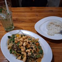 Probably not the best photo! Stir fried tofu with basil (we asked for the cashews to be added) at Aum in Chiang Mai