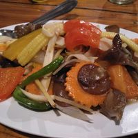 Mushroom tofu ginger stir fry at Aum in Chiang Mai