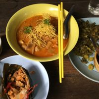 Khao Soi, a northern style noodle dish.  at Vegetarian Thai Orchid in Chiang Mai