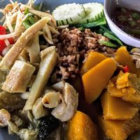 Red (with green chilis) dipping sauce is the epitome of intense Thai flavor!  at Vegetarian Thai Orchid in Chiang Mai