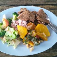 3 dishes and rice at Vegetarian Thai Orchid in Chiang Mai