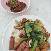 Rice and mixed 'meat'/'fish' options + drink at 150THB at Num Heng Vegetarian in Hat Yai
