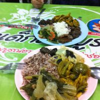 Plates of food from the buffet - the smaller was 70 baht and the larger 90. A steal for the delicious food and variety of choices. at Num Heng Vegetarian in Hat Yai