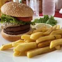 Soy burger, 199 baht  at Five Star J Restaurant in Pattaya