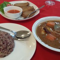 Delicious curry.  The dish in the background is veggie chicken drumsticks I think.   at Five Star J Restaurant in Pattaya