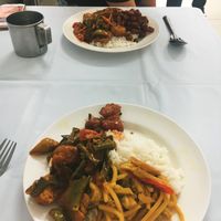 Rice and 3 toppings 65 tbh at Hesan Vegetarian in Phuket