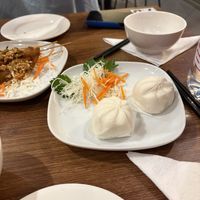Steamed buns and satay skewers   at Utopia Vegan in Dickson