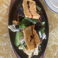 Sambal lemon eggplant tofu hot plate   at Welcome Chinese Vegetarian Cafe in Christchurch