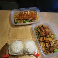 BBQ bun, fish tofu on the right at Welcome Chinese Vegetarian Cafe in Christchurch