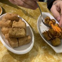 Crispy tofu and siew mai   at Welcome Chinese Vegetarian Cafe in Christchurch
