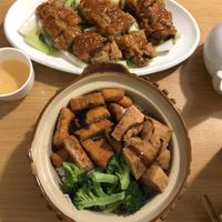 Oregano satay and ginger claypot at Welcome Chinese Vegetarian Cafe in Christchurch