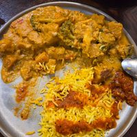 Lunch time, pre-cooked meal selections. 
Was really nice. I got two curries, rice and tomato chutney. Most items including salads, are vegan. 
Non-profit restaurant. 
8.5/10 at Govinda's - CBD in Brisbane