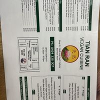 Menu 2026  at Tian Ran in Mermaid Beach