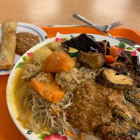 Curry mutton, fried fish and Eggplant at Pure Vegetarian - Total Vegetarian - Stall in Adelaide