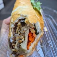 Banh mi $7.50: fresh, soft and crunchy bread, love the sliced pork loaf, shredded tofu and noodles, amazing pate, no mayo, or soy sauce, but still very tasty at An Lac Vegan in Cabramatta