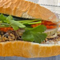 Banh mi $7.50: fresh, soft and crunchy bread, love the sliced pork loaf, shredded tofu and noodles, amazing pate, no mayo, or soy sauce, but still very tasty at An Lac Vegan in Cabramatta