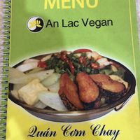 Menu at An Lac Vegan in Cabramatta