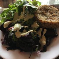 Fritter with salads at Iku Wholefood Kitchen in Glebe