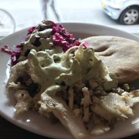 Pie & salad with tahini dressing  at Iku Wholefood Kitchen in Glebe