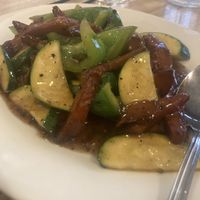 Soya bean slices, vegetables and black pepper sauce (gluten free)   at Mother Chu's Vegetarian Kitchen in Sydney