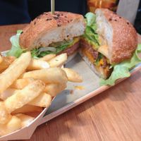 Uh-mazing burger and chips at Vegie Bar in Fitzroy