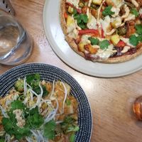 Pad See Ew and BBQ pizza at Vegie Bar in Fitzroy