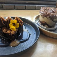 Decadent peanut brownie and delicious tiramisu at Vegie Bar in Fitzroy