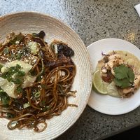 Udon and oyster mushroom taco  at Vegie Bar in Fitzroy