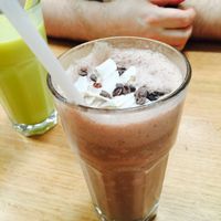 Vegan chocolate milkshake and mango lassie at Vegie Bar in Fitzroy