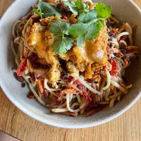 Cold udon salad with vegan chicken  at Vegie Bar in Fitzroy