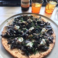 Pizza Funghi with vegan cheese at Vegie Bar in Fitzroy