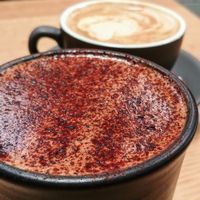 Mocha (front) and soy flat white at Vegie Bar in Fitzroy