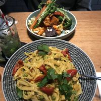 Carbonara spaghetti and ñoquis  at Vegie Bar in Fitzroy