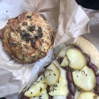 Pumpkin and lentil pie and potato and olive pizza  at Fatto A Mano in Fitzroy