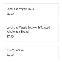 Soups at Global Vegetarian in Ormond