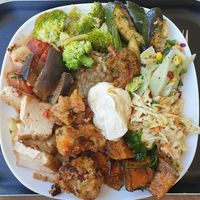 Large plate $30.00: sadly this fortnight the mains were not very tasty, aside from the deep fried cauliflower which was delicious, and grumpy lady was not quite so grumpy! at Tofulicious in Richmond