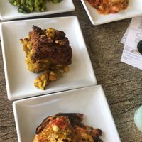 Top right : lasagnas, pesto pasta, chickpea curry crumble, and eggplant  at Manna Wholefoods Cafe in South Fremantle
