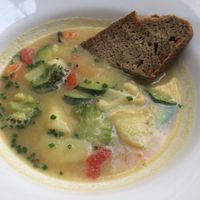 Croatian vegetable casserole soup with wheat bread at Bio Bar von Antun in Vienna