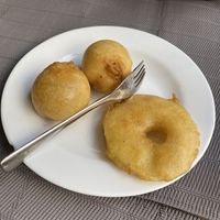 Fried banana and pineapple dessert at Vegetasia in Vienna