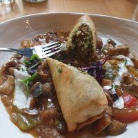 Seitanrouladen mit Pilz-Paprika-Ragout at Hollerei in Vienna