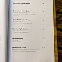 Dessert page of menu at Hollerei at Hollerei in Vienna