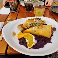 Seitan roulade with red cabbage cooked with Apple - vegan at Hollerei in Vienna