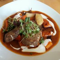 Kürbis Gulasch mit Semmel Knödel vegan at Hollerei in Vienna