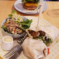 Falafel wrap with seasonal salad and Greenway Burger at Greenway in Ghent