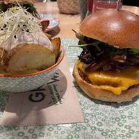 Potato wedges and greenway classic burger  at Greenway in Ghent