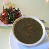 spinach-lentil soup and pumpkin salad at Morgenstedet in Copenhagen