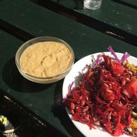 3 salads and hummus at Morgenstedet in Copenhagen