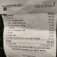 Final bill at Food For Friends in Brighton